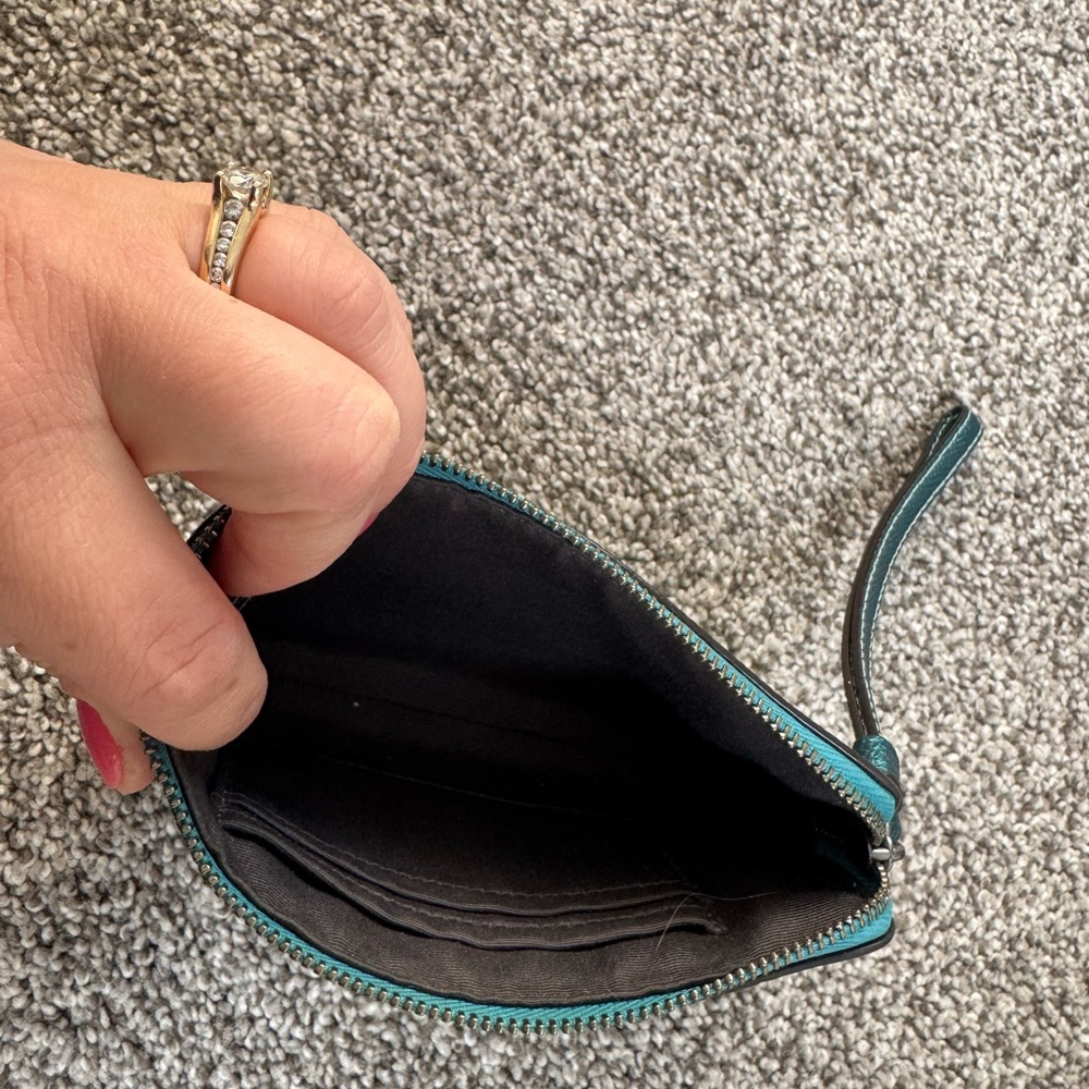 Coach Metallic Teal Pebbled Leather Wristlet - Picture 4 of 4